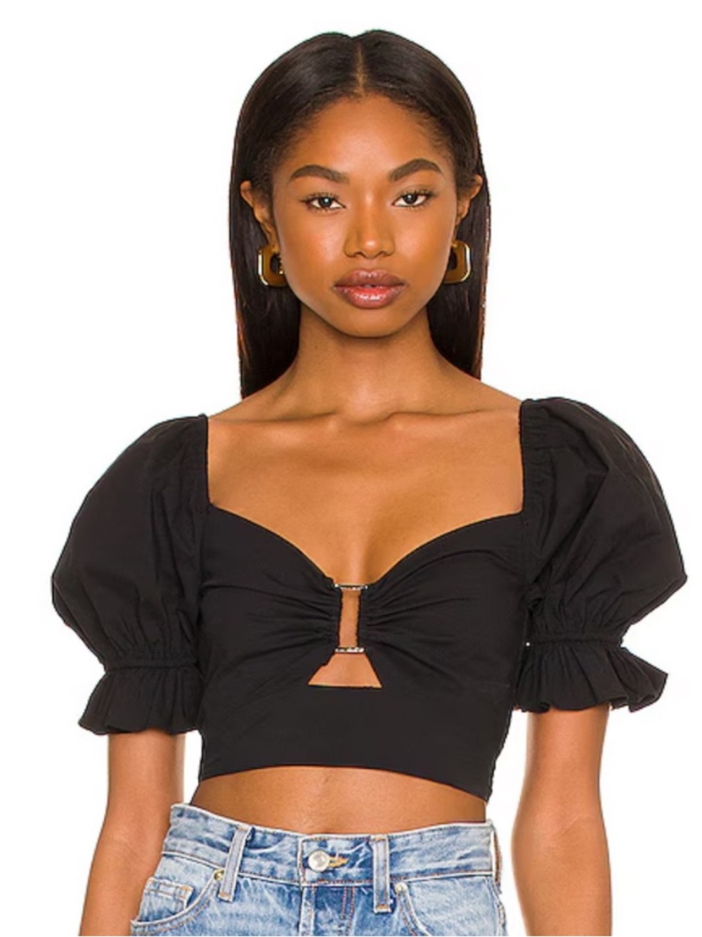 More to Come Black Puff Sleeve Crop Top XL